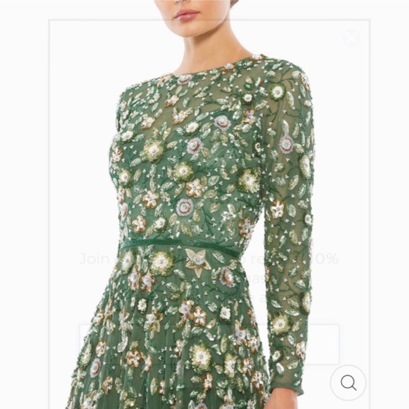 Mac Duggal Emerald Floral Long Sleeve Gown - Picture 5 of 10